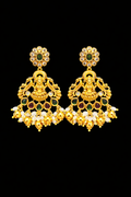 Antique Gold Lakshmi Temple Earrings with Pearl Drops