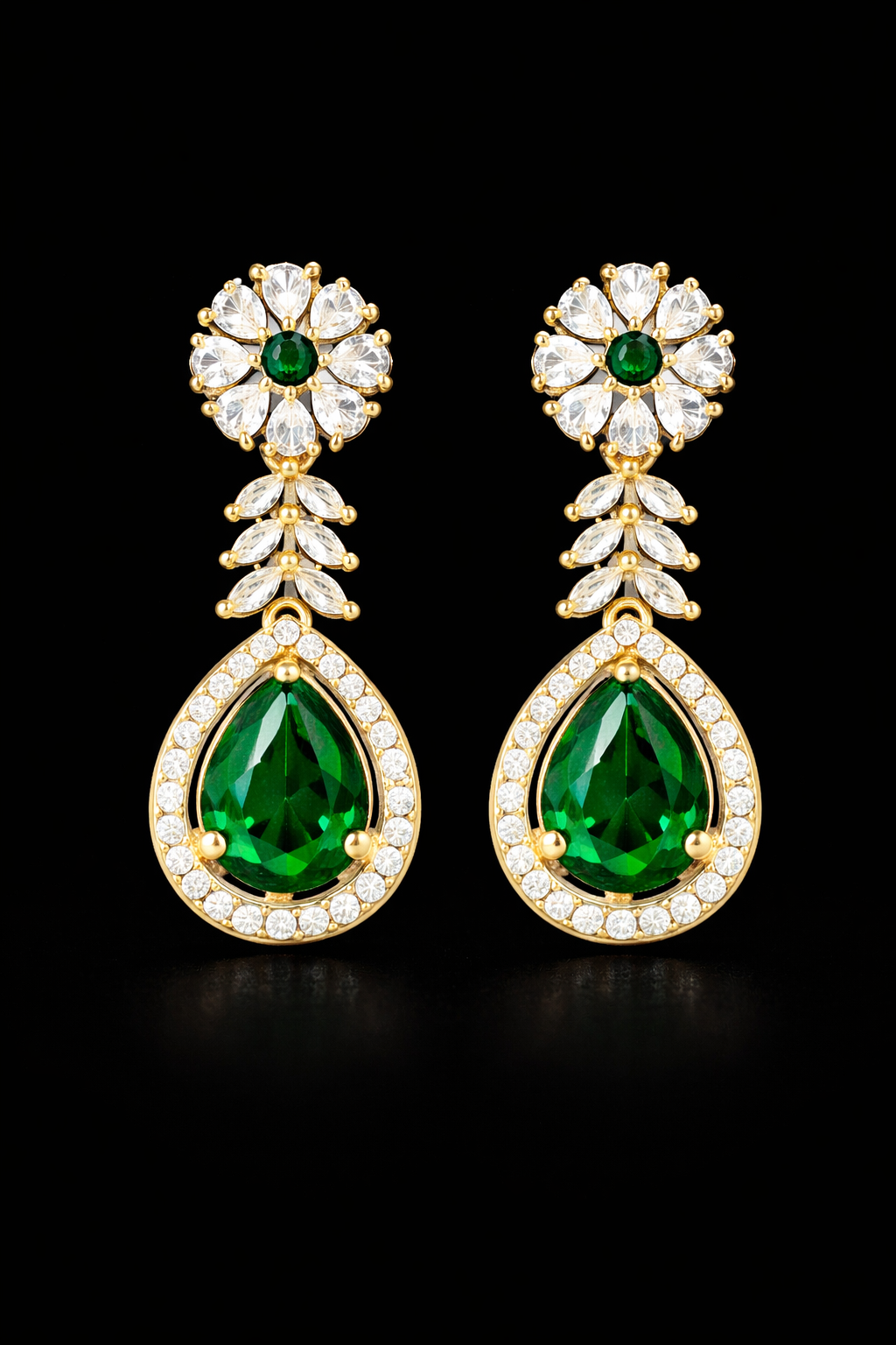 Elegant Floral Drop Earrings with Teardrop Stone