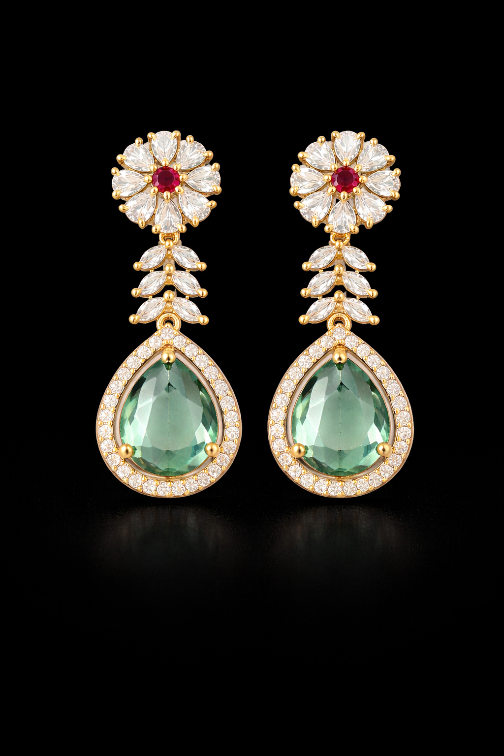 Elegant Floral Drop Earrings with Teardrop Stone