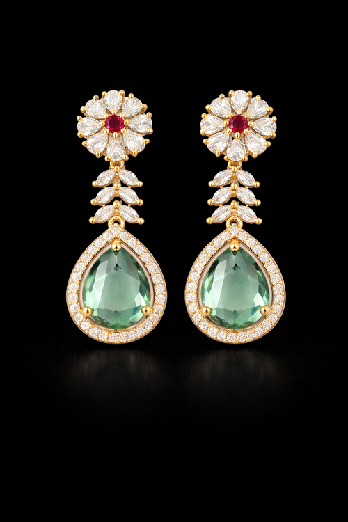 Elegant Floral Drop Earrings with Teardrop Stone