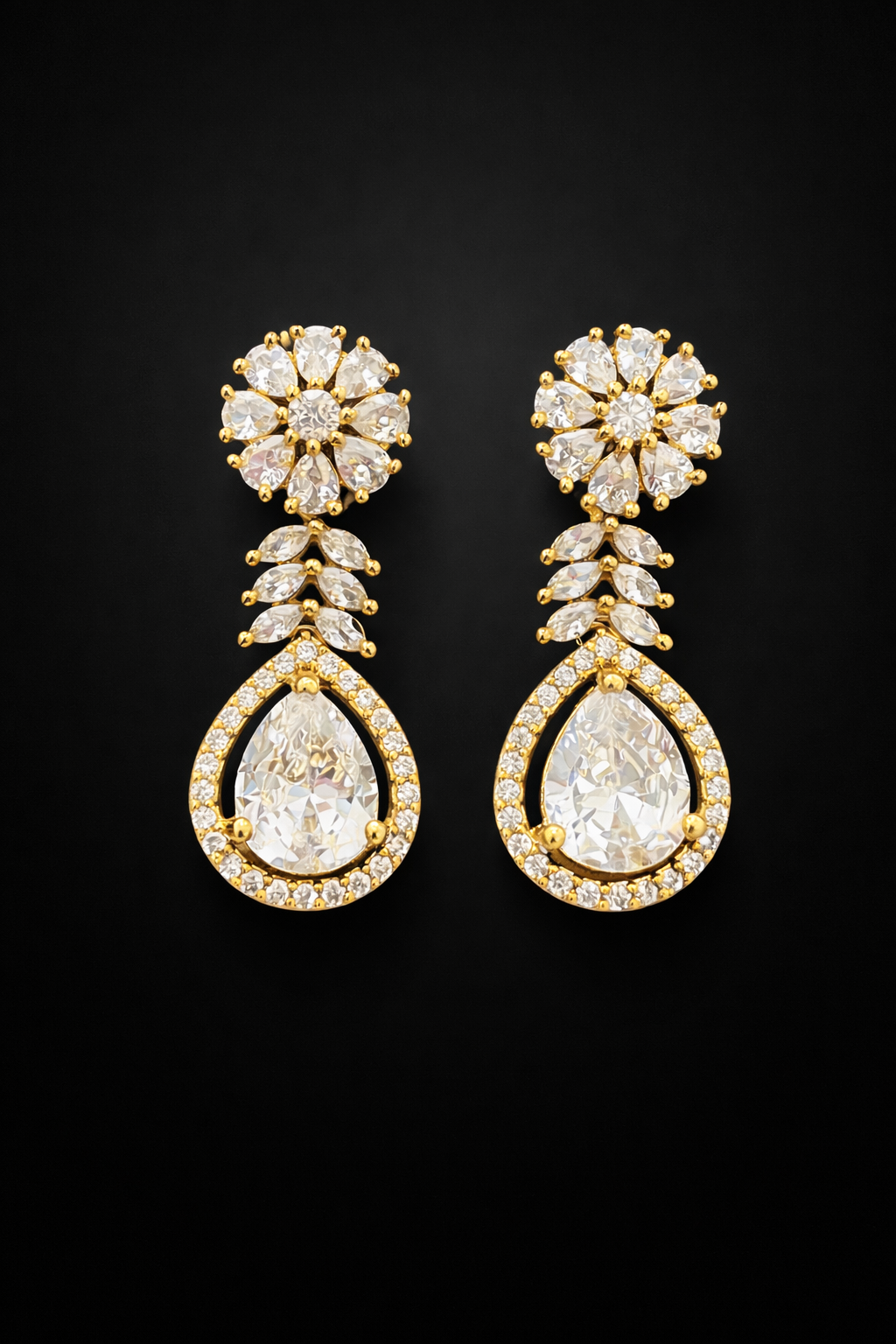 Elegant Floral Drop Earrings with Teardrop Stone