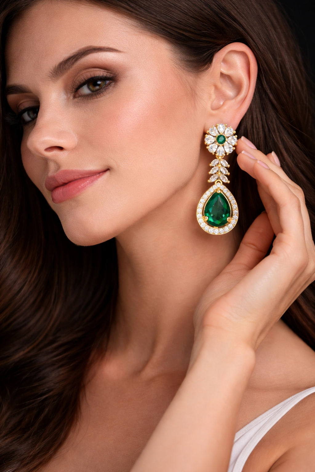Elegant Floral Drop Earrings with Teardrop Stone