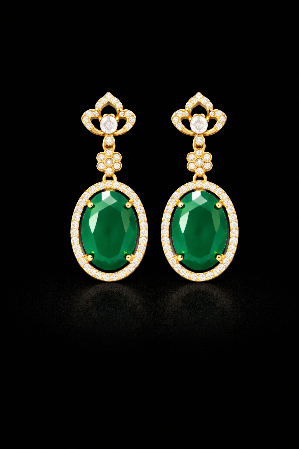 Elegant Party Wear Jewellery | Gold Plated Oval Green Stone Drop Earrings for Women