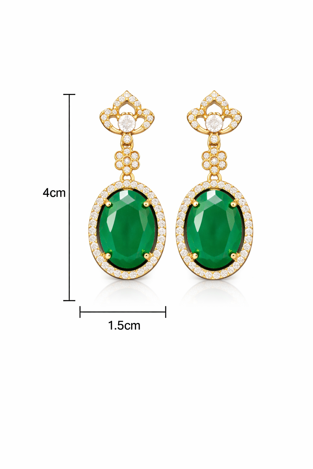 Elegant Party Wear Jewellery | Gold Plated Oval Green Stone Drop Earrings for Women